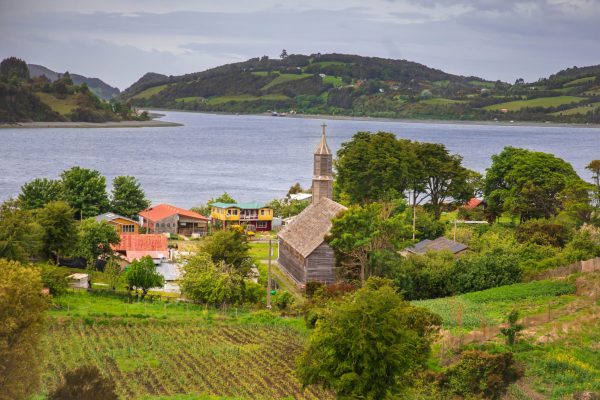 Aerial,View,Of,The,Church,Of,Chelin,,Located,In,Chiloe